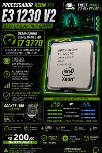 Processador Xeon E3 1230 V2 (i7 3770) Gamer - Alto Desempenho
