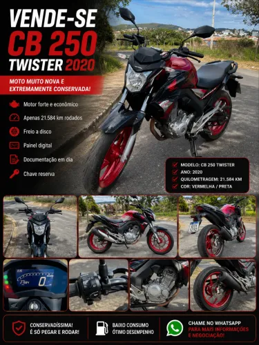 Honda CB250 Vermelha\Preta Ano 2020