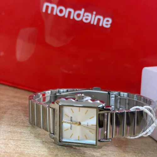 Relógio prata quadrado mondaine feminino original garantia certificado 