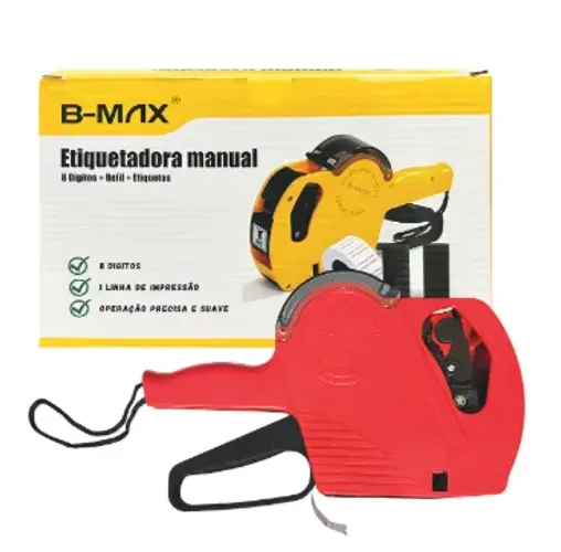 Etiquetadora Manual B-Max 8 Dígitos Vermelha Portátil com Acessórios