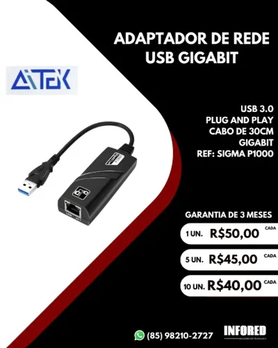 Adaptador de rede USB gigabit Aitek