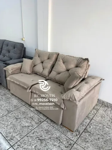 Sofá Retrátil e Reclinável 2m pillow 16cm - tecido veludo macio | Entrega Rapida