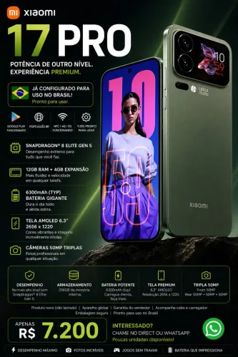 Xiaomi 17 Pro 256GB Verde Leica 50MP | Novo | R$ 7.200
