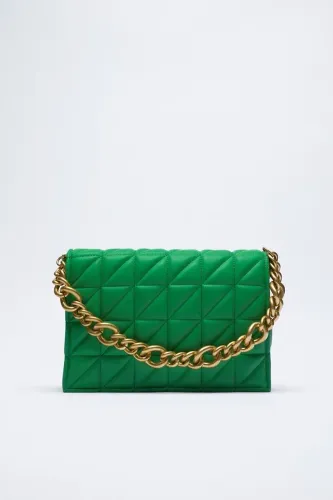 Bolsa Verde Zara Alça Dourada
