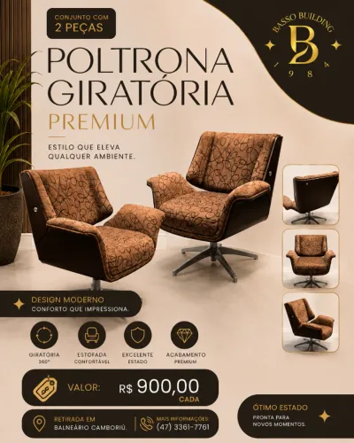 Poltronas Giratórias Premium - Conjunto com 2 peças