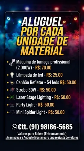 ALUGUEL MATERIAIS DE ILUMINAÇÃO