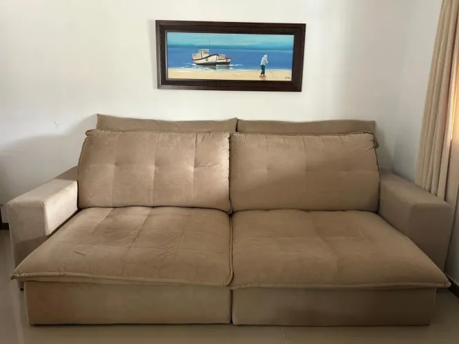 Sofá Lottus, 4 lugares, retrátil e reclinável, cor bege