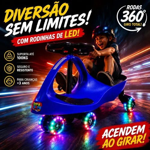 Carrinho de rolimã infantil suporta até 100 kg com led nas rodas