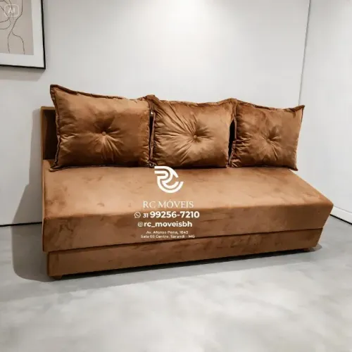 Sofá Cama 1,70m Suede Marrom Espuma D33 Resistente