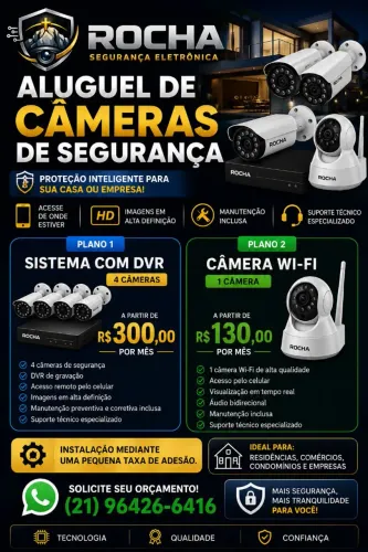 Aluguel de sistema CFTV e câmera wi-fi.