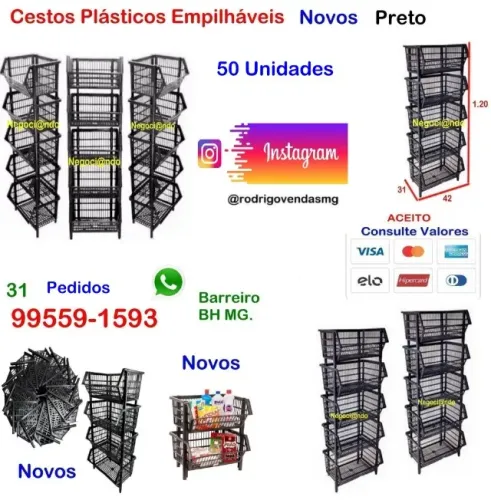 Cestos Plásticos Empilhavel 50 peças casa Loja Sacolão Lingerie estoque moveis auto