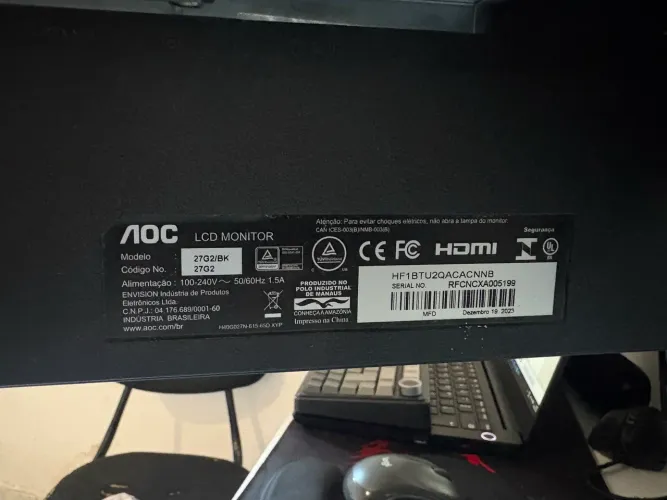 Monitor Hero AOC 27Pol 144hz Full HD (Concerto ou retirada de peças)