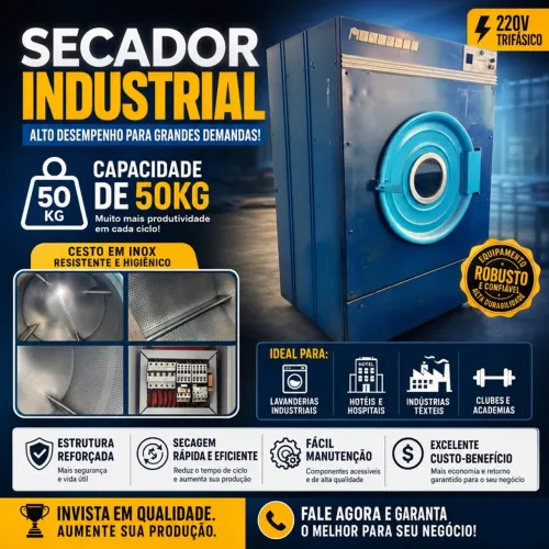 Secador Industrial 50kg 220V Trifásico ? Inox - Alta Performance para Lavanderias e Hotéis