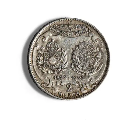 Moeda de 2000 Réis Bras. - SOB. 50% Prata. Ano 1922 - D.PEDRO.I.