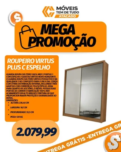 SUPER OFERTA ROUPEIRO VIRTUS PLUS COM ESPELHO