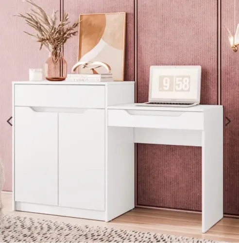 Penteadeira Trend Office Branco Fosco com Espelho | Escrivaninha 2 em 1