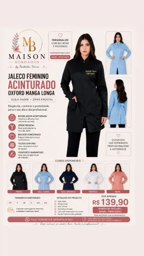 JALECO FEMININO ACINTURADO OXFORD MANGA LONGA - PERSONALIZADO