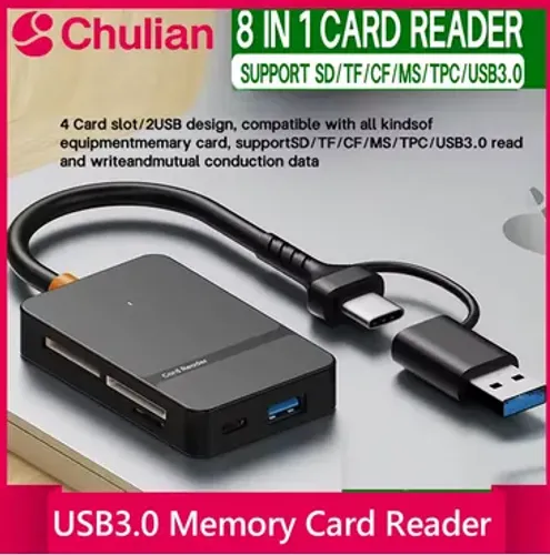 Leitor de cartão 8 em 1 USB3.0 e USB C