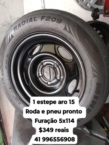 Estepe aro 15 furação 5x114 roda e pneu pronto $349 reais aceito cartão 3 x sem juros 
