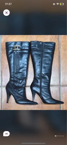 Bota preta cano alto couro 