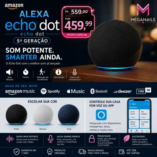 Alexa Echo Dot 5ª Geração - Caixa de Som Inteligente com Som Premium
