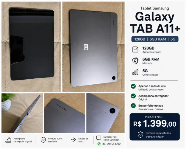Tablet Samsung Galaxy Tab A11+ 5G 128GB 6GB RAM