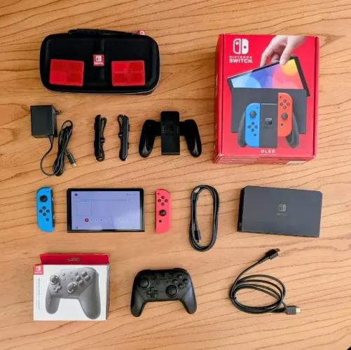Nintendo Switch OLED Neon Completo + Pro Controller Original + Case