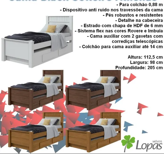 Quarto cama bibox solteiro com gavetas 
