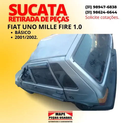Sucata disponível Fiat Uno Mille Fire gasolina 1.0 2001/2002 para retirada de peças
