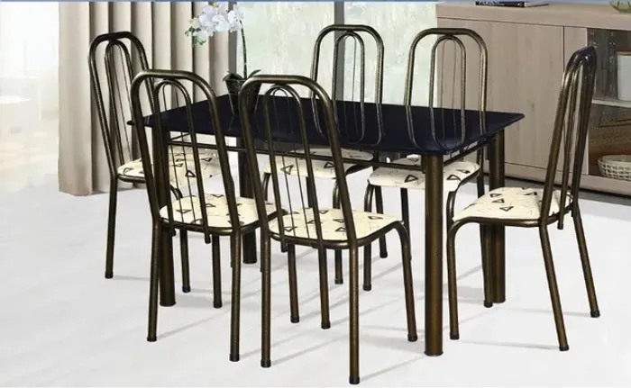 Mesa Tampo Pedra C/06 Cadeiras Tubular Opção Cores.Produtos Novos Direto a Fábrica.