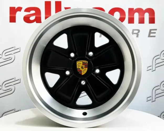  Jogo de Roda Porsche Fuchs Preto Semi-Brilho Borda Diamantada 5x130 - 16x7 e 16x8