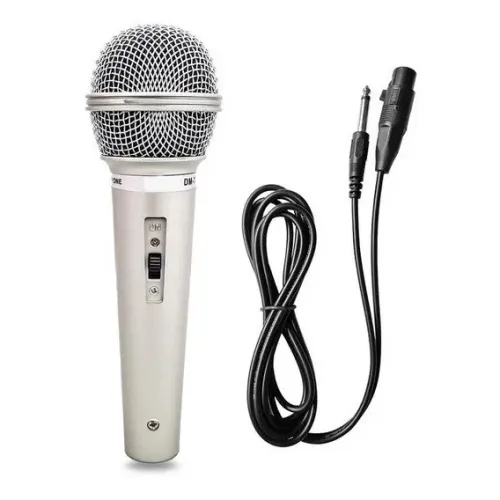 Microfone Com Fio Cabo 3 Metros Prata