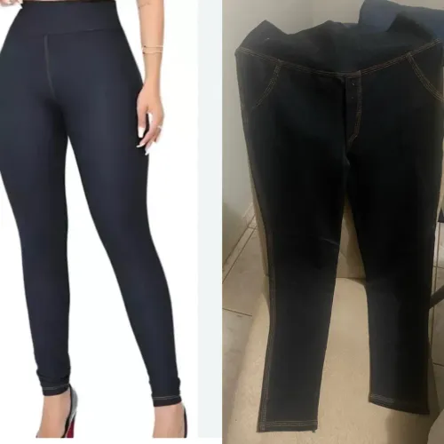 Calça legue  coton imita jeans no preto P 