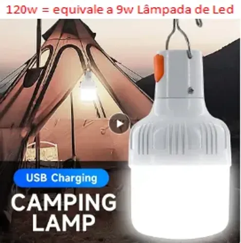 Lâmpada de Led Recarregável (120w == 9w) para Emergência Pesca Luz Noturna z623 