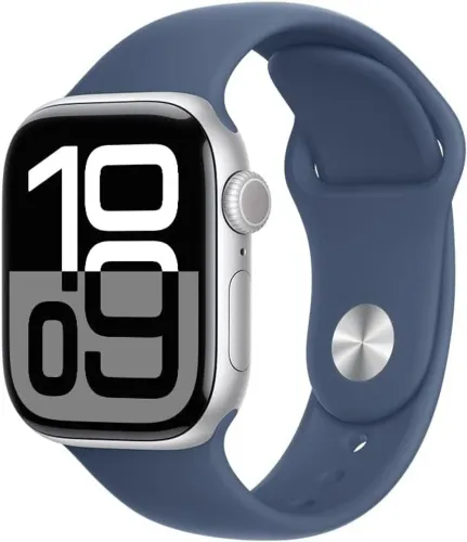 Apple Watch Series 10 GPS ? Caixa prateada de alumínio - 42 mm ? Pulseira esportiva denim 