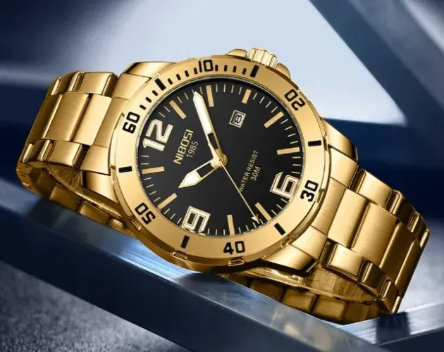 Relógio Nibosi Classic Aço 3atm Gold Promoção