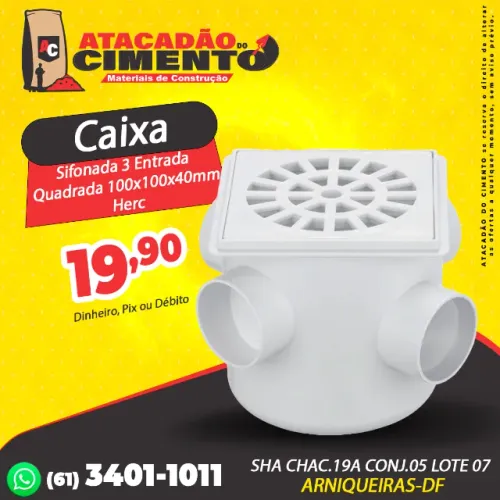 Caixa Sifonada 3 Entrada Quadrada 100x100x40mm Herc