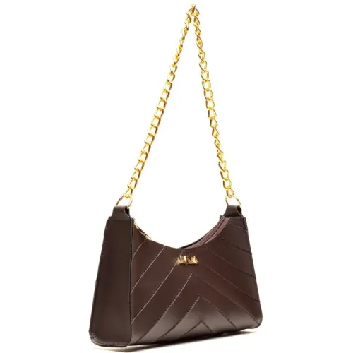 Bolsa de Ombro Marrom com Corrente Dourada