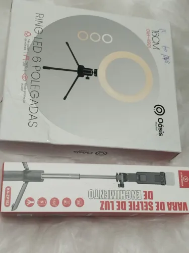 Ring Light LED 6 Polegadas + Bastão de Selfie com Luz