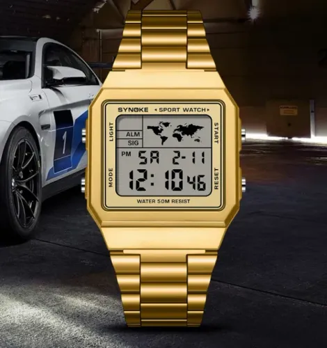 Relógio aço inoxidável feminino digital Sinoke