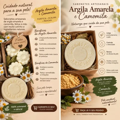 SABONETE ARTESANAL ARGILA + CAMOMILA | PRESENTE