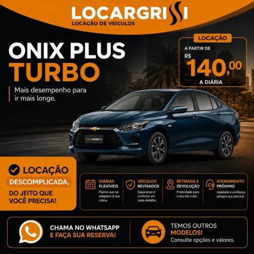 Locação Onix Plus Turbo | Diárias a partir de R$ 140,00