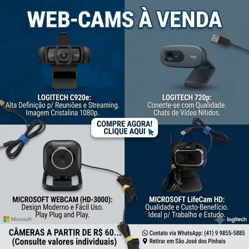 Webcams da Logitech e Microsoft A partir de R$ 60!!