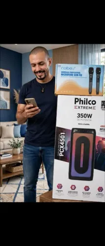 CAIXA AMPLIFICADA PHILCO EXTRE e Microfones sem fio 2 ME