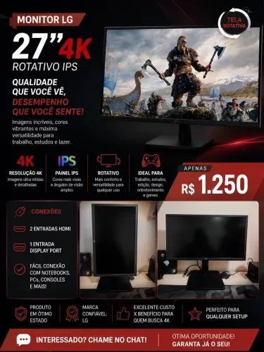 Monitor LG 27? 4K IPS Rotativo | HDMI + DisplayPort