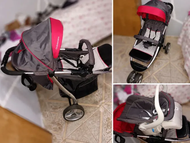 Carrinho e bebê conforto com base Galzerano modelo apollo