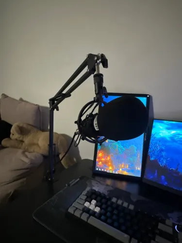 Kit Gamer Completo: Microfone Profissional + Braço Articulado | Pronto para Stream!