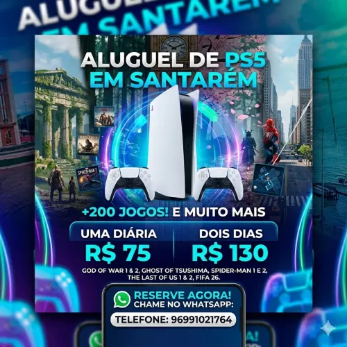 Aluguel de PS5 com 2 Controles + 200 Jogos (Santarém - PA)