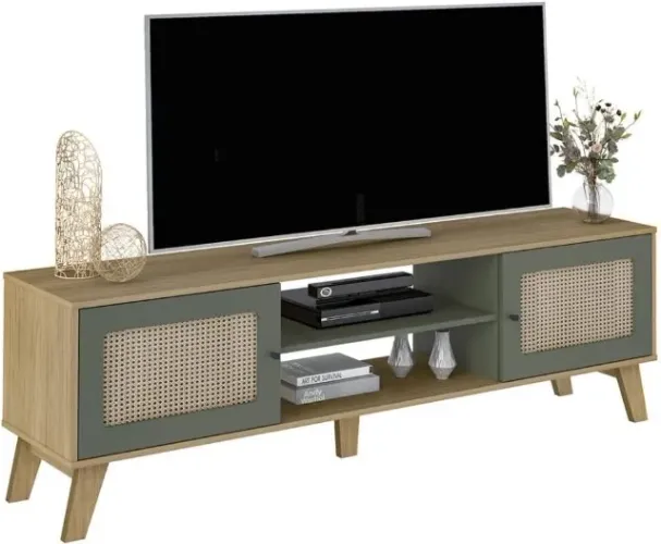 Rack para TV até 75" CHARLOTTE Artely | com 2 portas de abrir, cor Carvalho c/Menta
