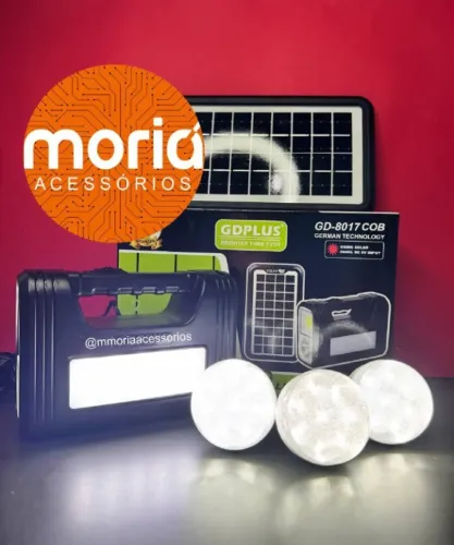 Kit Placa Solar Portátil 3 Lâmpadas Luz Emergência GD-8017